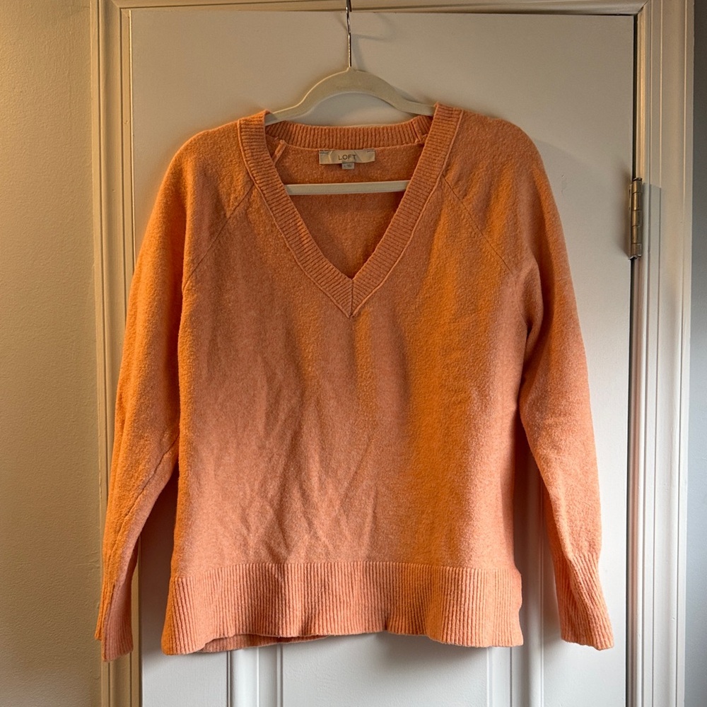Loft V-Neck Sweater in Soft Orange